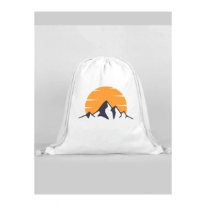 Dağ Baskılı Sırt Çantası - İp Büzgülü Spor Çanta