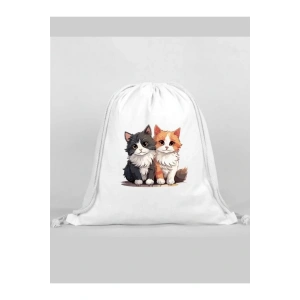 Kedi Baskılı Sırt Çantası - İp Büzgülü Spor Çanta