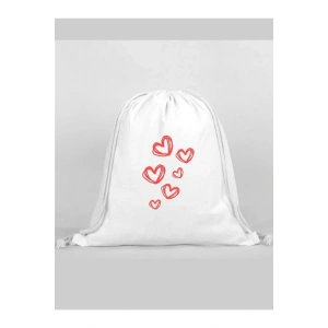 Kalpler Baskılı Sırt Çantası - İp Büzgülü Spor Çanta