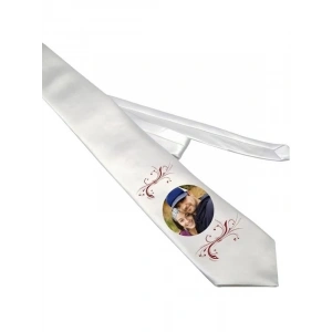 Kişiye Özel Kravat - Baskılı Beyaz Kravat - Resimli Kravat