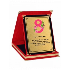 Kişiye Özel Plaket - Kişiye Özel Kadife Plaket - Kadınlar Günü Plaketi - Büyük Boy Plaket ( 16 X 21 )