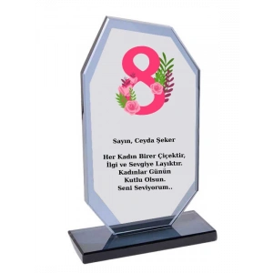Kadınlar Günü Plaketi - Kişiye Özel Plaket - Cam Plaket