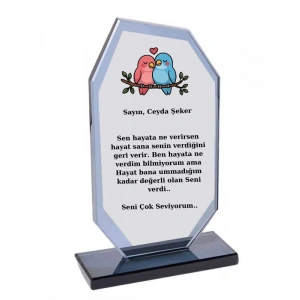 Sevgiliye Plaket - Kişiye Özel Plaket - Cam Plaket - Sevgililer Günü Plaketi