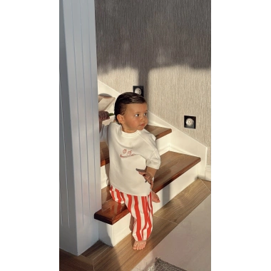 Kırmızı Beyaz Çizgili Unisex Pantolon