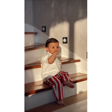 Kırmızı Beyaz Çizgili Unisex Pantolon