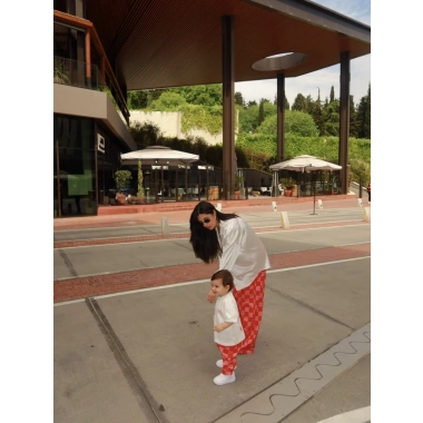 Kırmızı Dama Anne Pantolon