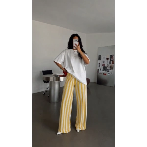 Sarı Çizgili Anne Pantalon