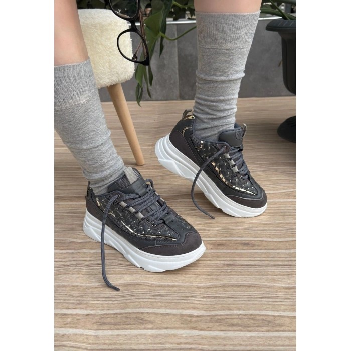 Aleid Gri Cilt Bağcıklı Spor Ayakkabı