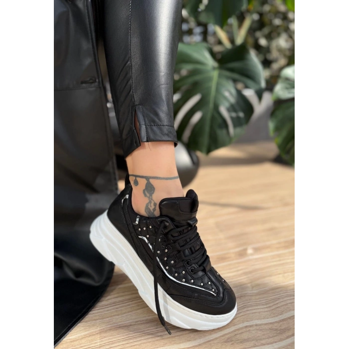 Aleid Siyah Cilt Bağcıklı Spor Ayakkabı