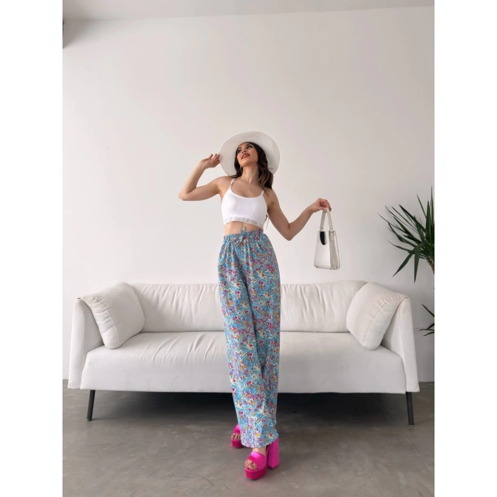 Desenli Beli Lastikli Bürümcük Pantolon