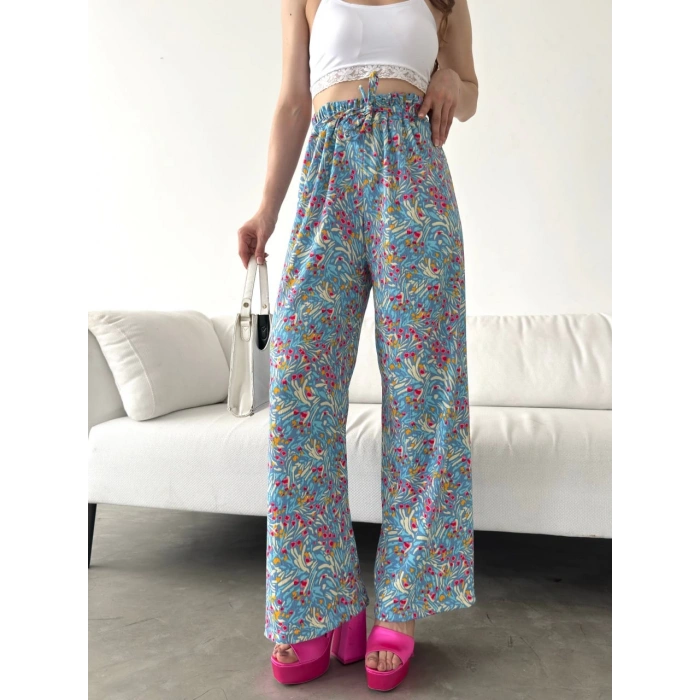 Desenli Beli Lastikli Bürümcük Pantolon