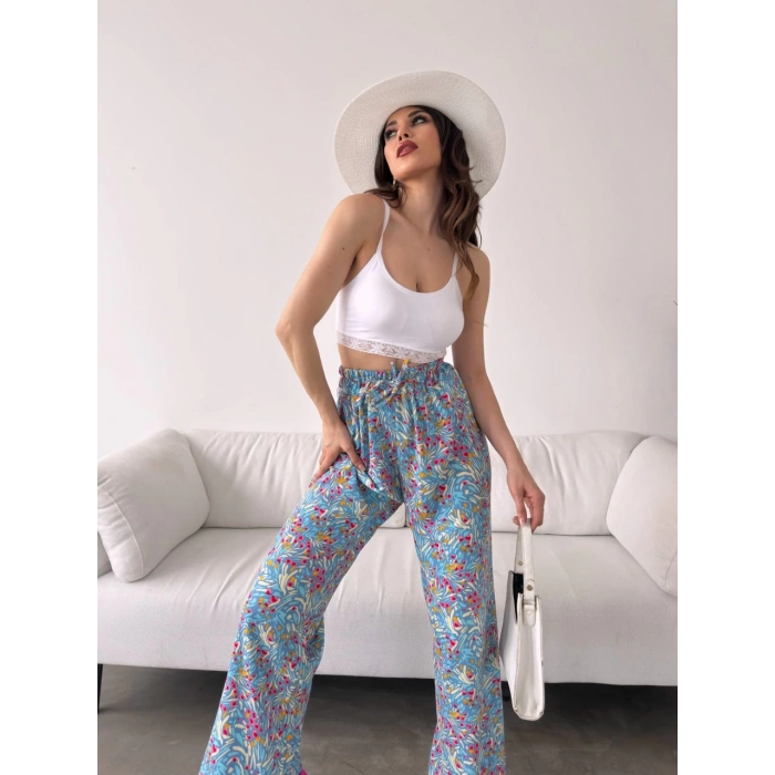 Desenli Beli Lastikli Bürümcük Pantolon