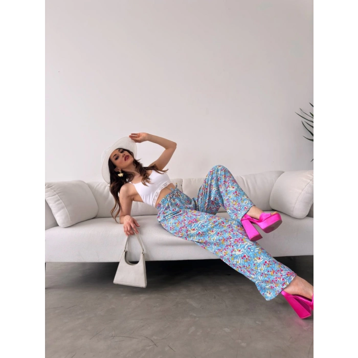 Desenli Beli Lastikli Bürümcük Pantolon