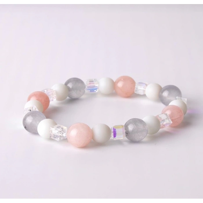 Doğal taşlı Işıltılı Kristal Ceyd Taşlı Pembe Bileklik