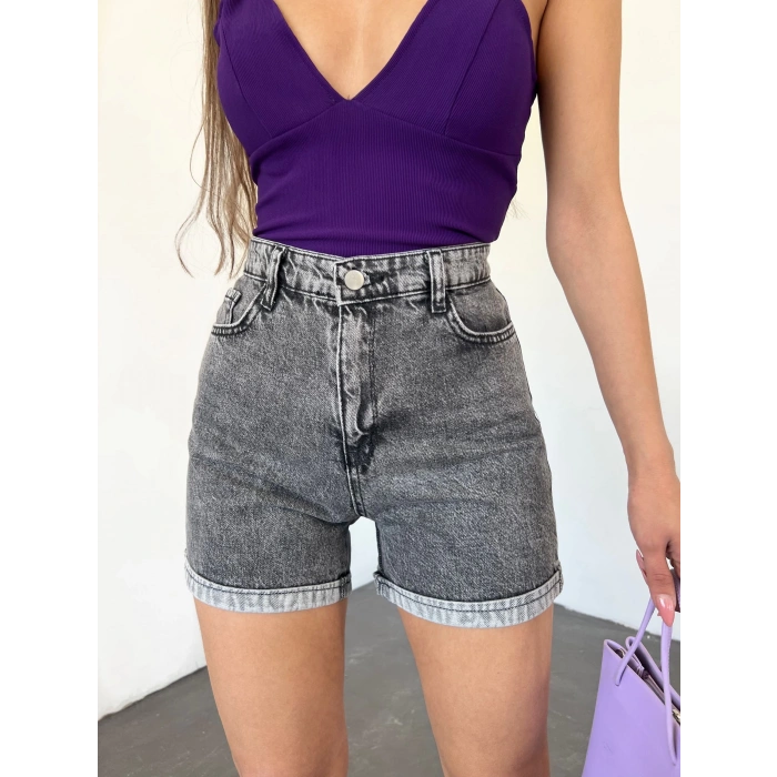 Duble Paça Yıkamalı Denim Şort