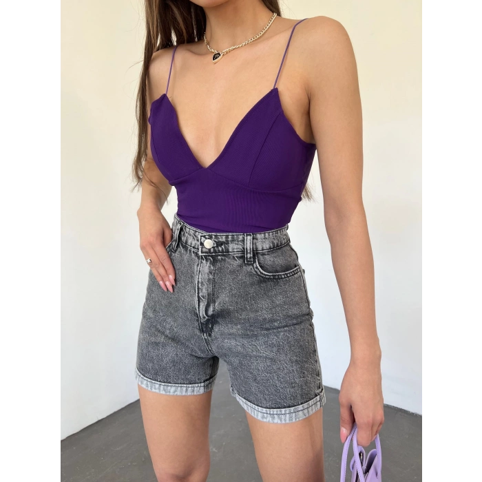 Duble Paça Yıkamalı Denim Şort