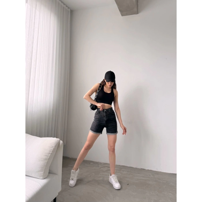 Duble Paça Yıkamalı Denim Şort