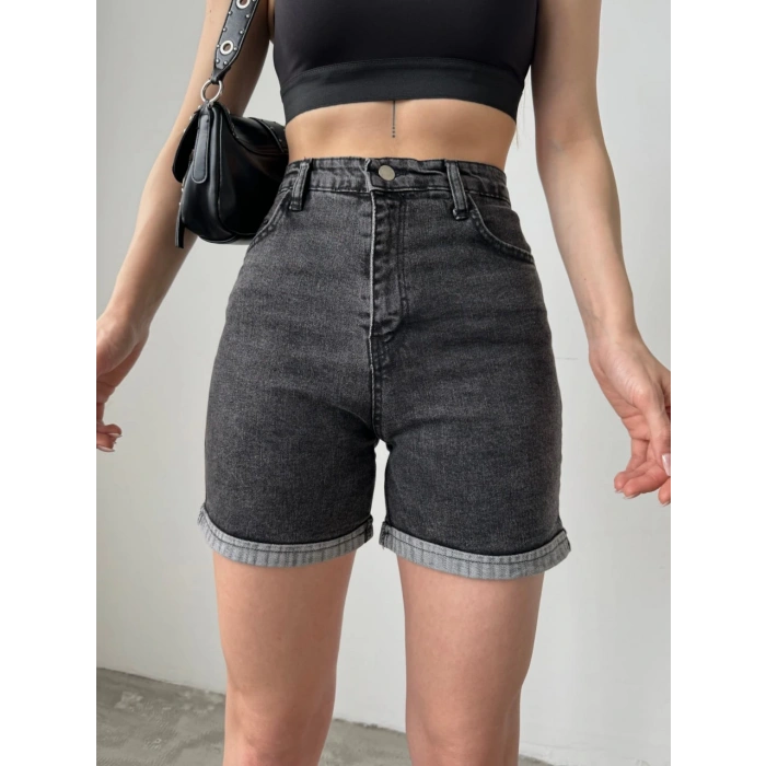 Duble Paça Yıkamalı Denim Şort