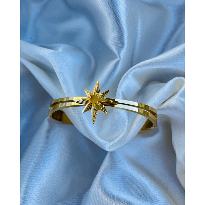Gold Yıldız Detaylı Çelik Bileklik