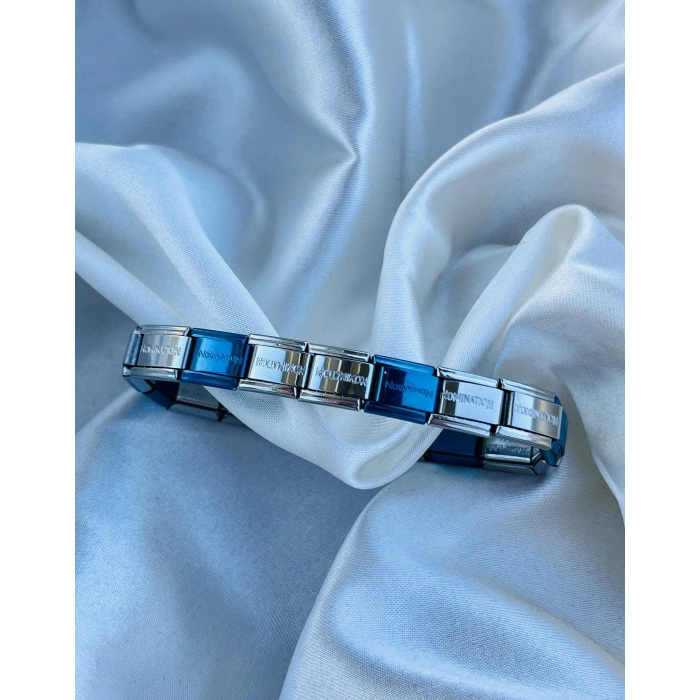 Gümüş-Mavi Asansörlü Çelik Bileklik
