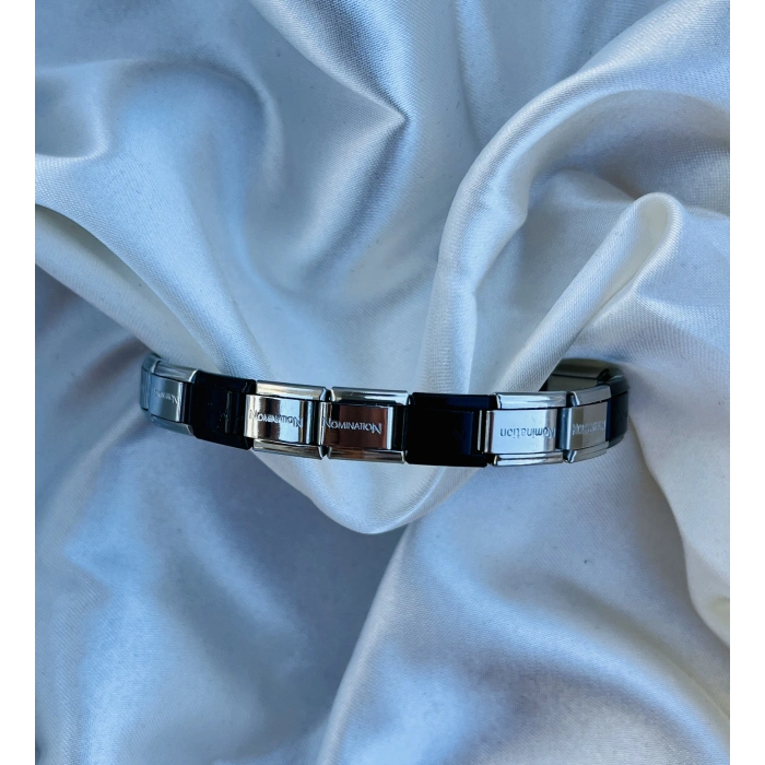 Gümüş-Siyah Asansörlü Çelik Bileklik