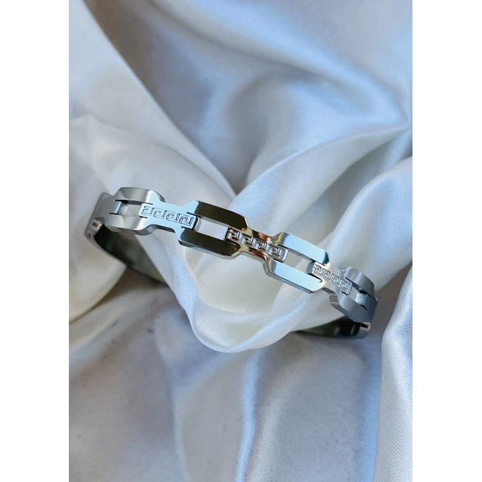 Gümüş Taşlı Sarmal Model Çelik Bileklik