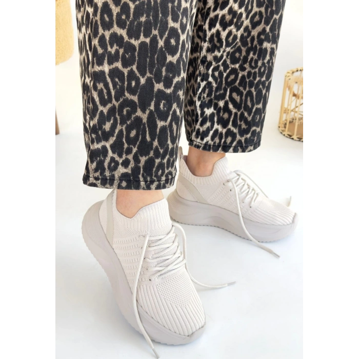 Jindy Bej Triko Bağcıklı Spor  Ayakkabı