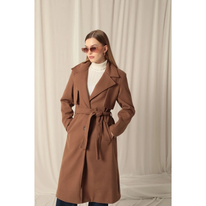 Kaşe Kumaş Allerli Kadın Taba Kaban