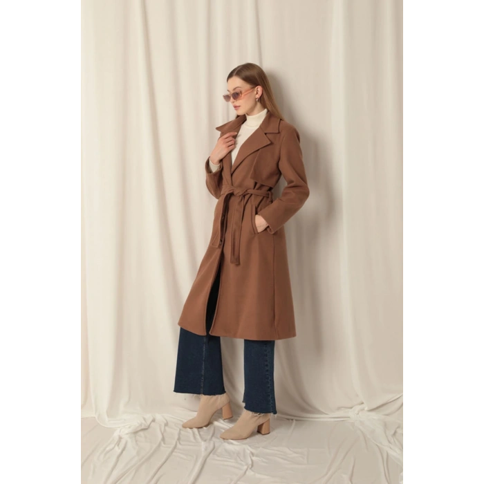 Kaşe Kumaş Allerli Kadın Taba Kaban