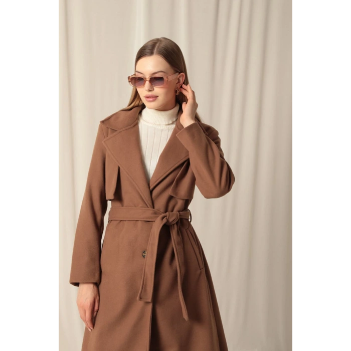 Kaşe Kumaş Allerli Kadın Taba Kaban