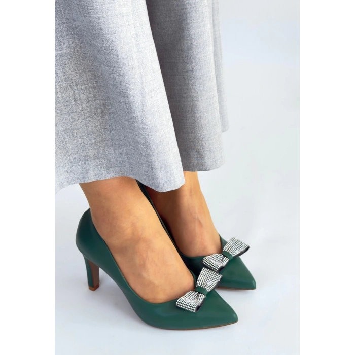 Keana Yeşil Cilt Topuklu Ayakkabı