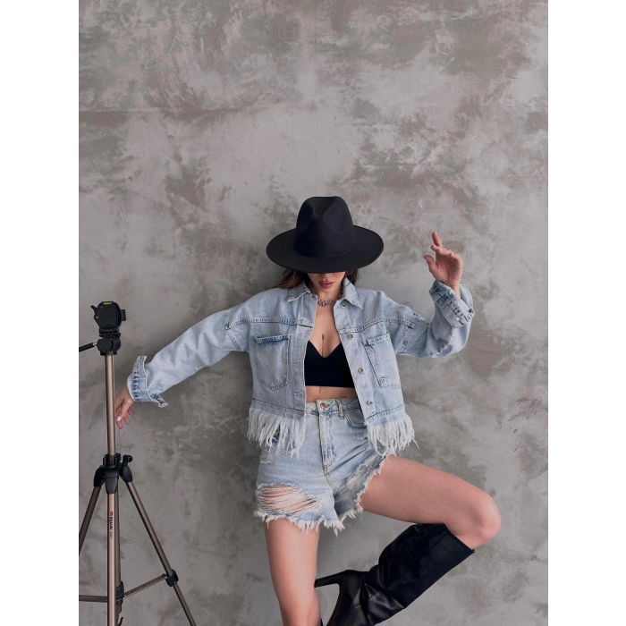 Saçak Detaylı Denim Ceket