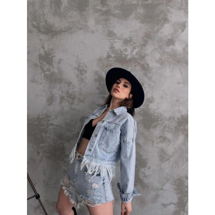 Saçak Detaylı Denim Ceket