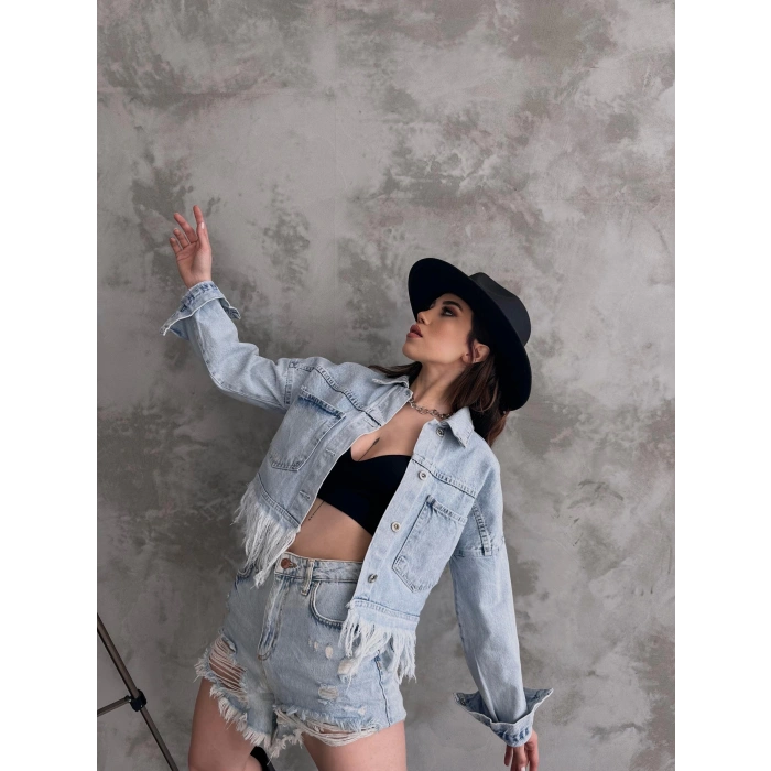 Saçak Detaylı Denim Ceket