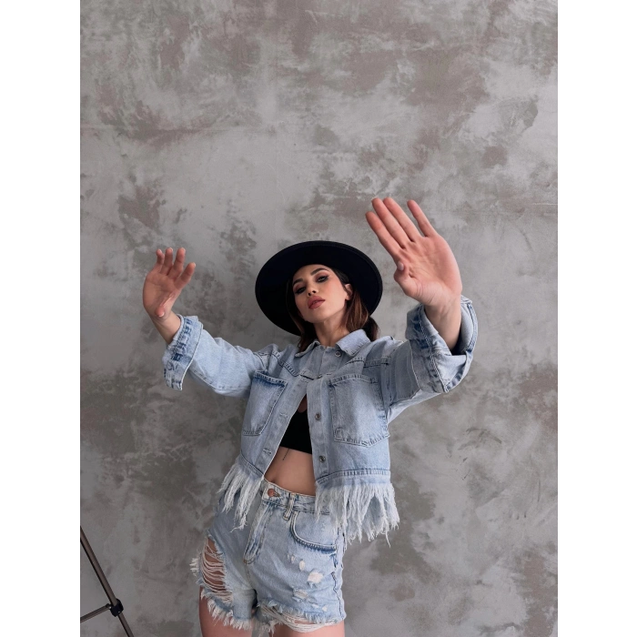 Saçak Detaylı Denim Ceket