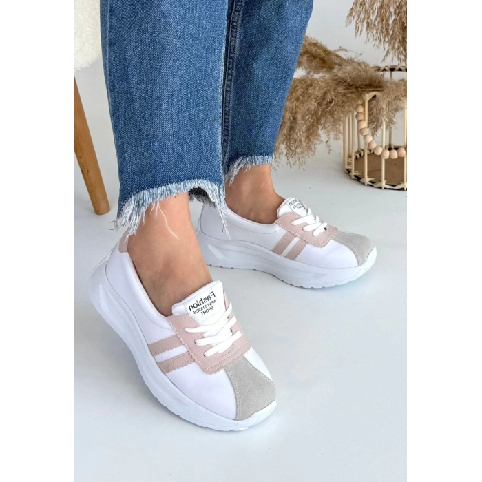 Shat Beyaz Cilt Pudra Şeritli Spor Ayakkabı