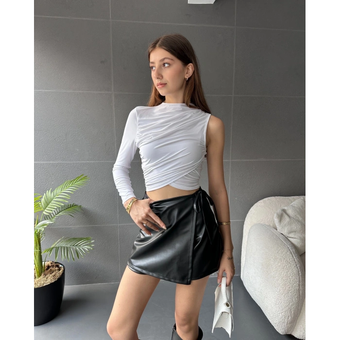 Tek Omuz Drape Detaylı Bluz