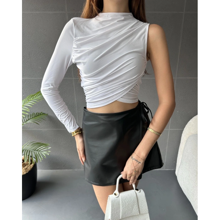 Tek Omuz Drape Detaylı Bluz