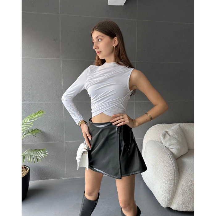 Tek Omuz Drape Detaylı Bluz