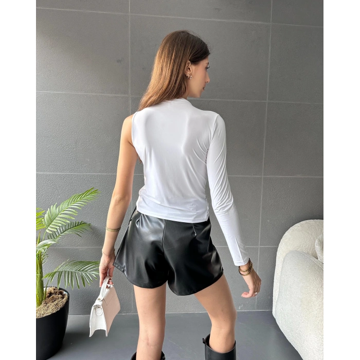 Tek Omuz Drape Detaylı Bluz