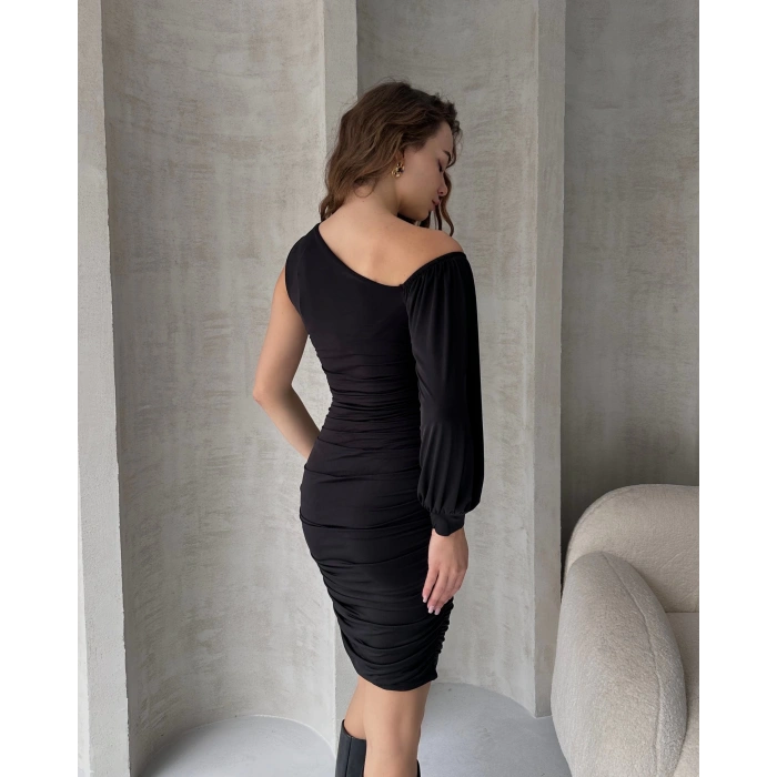 Tek Omuz Drapeli Mini Elbise