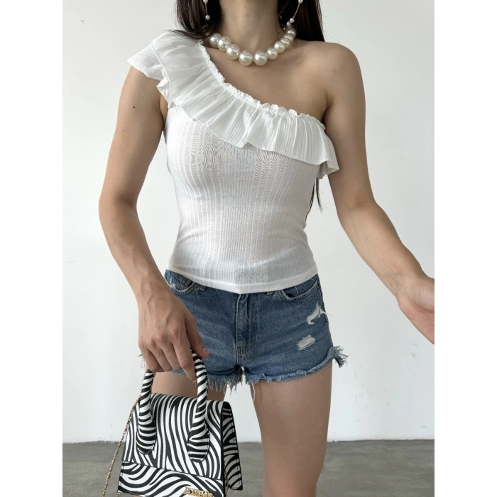 Tek Omuz Fırıfır Detaylı Bluz