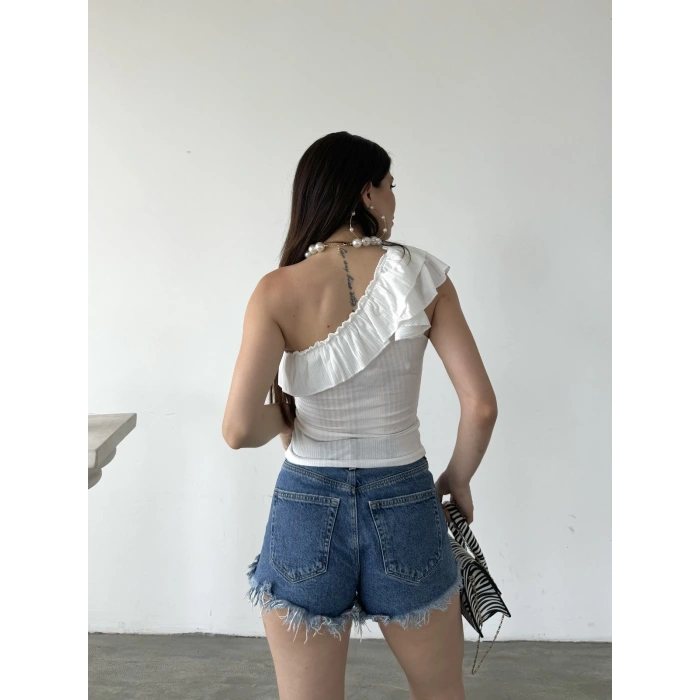 Tek Omuz Fırıfır Detaylı Bluz