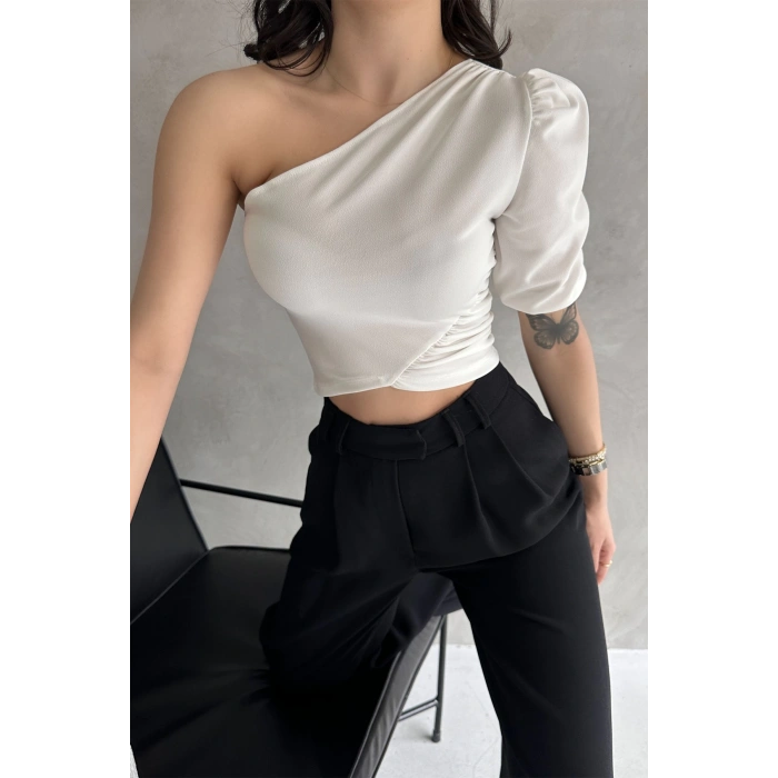 Tek Omuz Prenses Kol Crep Bluz