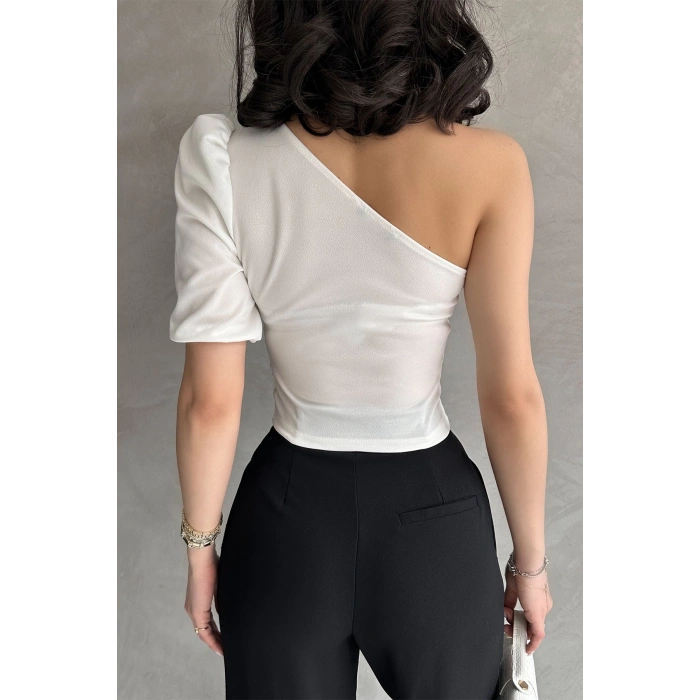 Tek Omuz Prenses Kol Crep Bluz