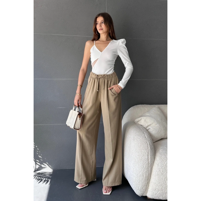 Tek Omuz Tül Detaylı Crep Bluz