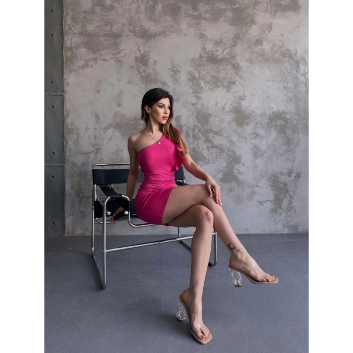 Tek Omuz Volan Detaylı Dalgıç Elbise