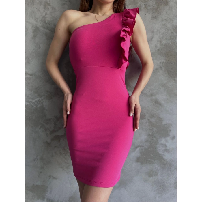 Tek Omuz Volan Detaylı Dalgıç Elbise