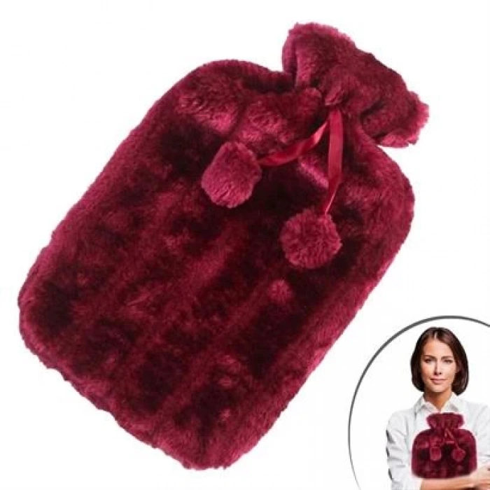 TUFEYO 2 Litre Ponponlu Peluş Sıcak Su Torbası 1.Sınıf Kauçuk Malzeme