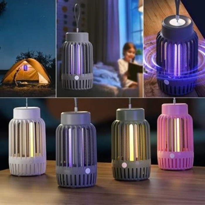 TUFEYO 2si 1 Arada Şarjlı,Mor UV Işıklı Sinek Öldürme Aparatı ve  Kamp Tipi Askılı Gece Lambası